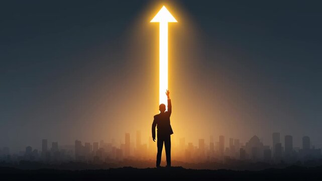Business Growth and Success Concept with a Silhouette Against a Cityscape Background