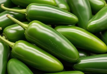 Fresh green jalapeno peppers pile close up