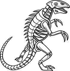 Mechanical dinosaur creature with sharp claws and tail