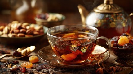 Warm beverage with dried fruits and nuts