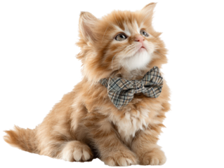 Cat kitten bow tie fluffy cute orange sitting animal pet adorable isolated transparency