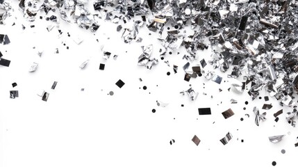 Silver confetti scattered mockup on white background, perfect for party celebrations and new year