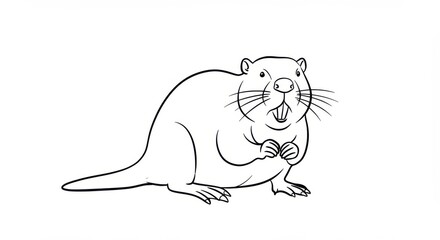 Adorable beaver illustration featuring detailed line art for children's coloring pages or