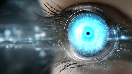 Futuristic Eye with Biometrics Technology and Security Interfaces, digital, innovation, cyber, surveillance, retina, scan, identification, authentication, high-tech, virtual - Powered by Adobe