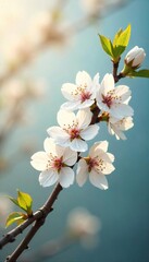 Delicate white blossoms on a flowering branch, bathed in soft spring sunlight, symbolize renewal and purity Perfect for spring themes, Easter, wedding, or nature projects , calm, renewal, floral
