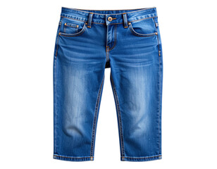 Classic Blue Denim Jeans Front View with Buttoned Waist, Isolated on Transparent Background