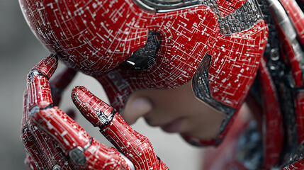 futuristic cyborg design with digital interface highlighting artificial intelligence cyber technology robotic human machine learning virtual network concept