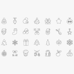 Fototapeta premium Collection of christmas icons and symbols in a simple line art style