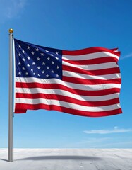 American flag waving in a clear blue sky (2)