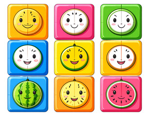 Cocomelon Inspired Toy Block Set with JJ Face Design, Front View, Isolated on Transparent Background