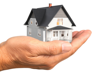 Trustworthy Hand Securing Home Investment, Detailed Architectural Model, Transparent Background.