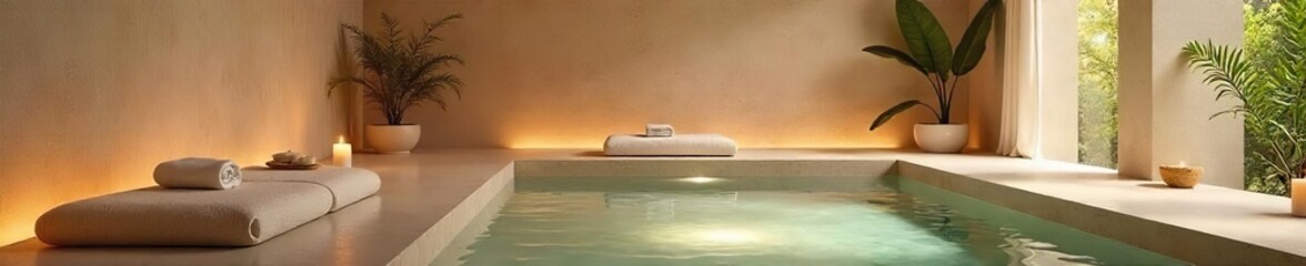Serene spa interior with soft lighting, natural textures, and calming colors  Perfect for relaxation and wellness themes  Modern minimalist design ,  skincare,  ambiance,  comfort