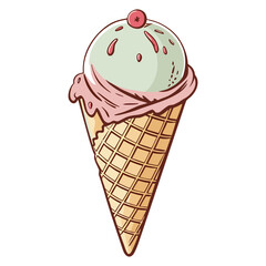 Cartoon Ice Cream Cone with Cherry Topping
