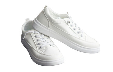 White sneakers stand out against a white background