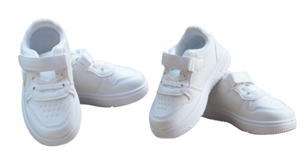 White sneakers stand out against a white background