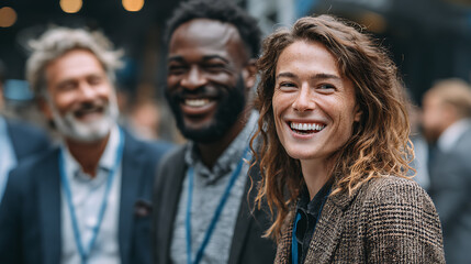 Obraz premium business professionals at conference networking session interacting with colleagues sharing ideas teamwork corporate strategy leadership and career development