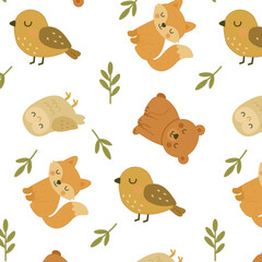 Obraz premium Pattern cute animals isolated on white background. Ideal for children's projects, interior design, textiles and packaging