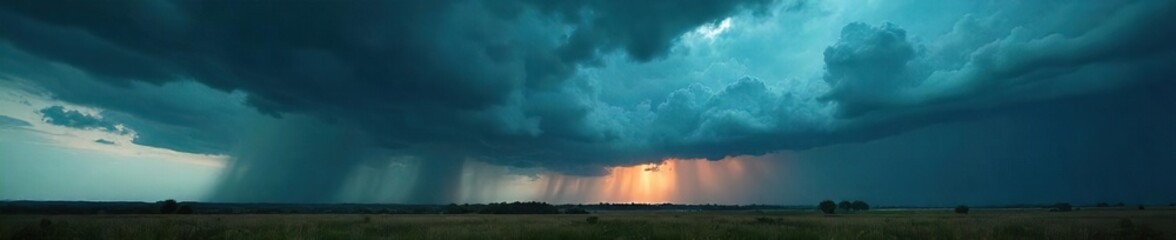 Dramatic, dark cloudscape brewing a powerful storm Heavy rain threatens, windswept landscape visible below Imminent tempestuous weather Nature's raw power on full display , intense, thunderstorm