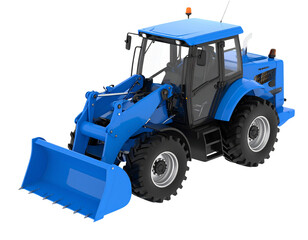 Fototapeta premium Versatile Backhoe Loader, Bright Blue, Clean & Pristine Condition, 3D Render, Isolated.