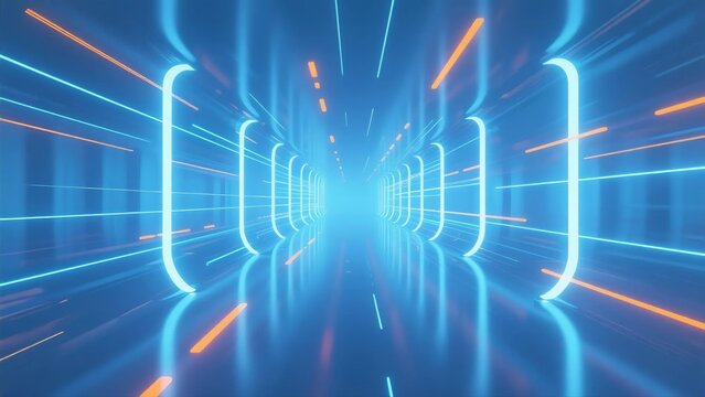 Neon tunnel with blue and orange lights
