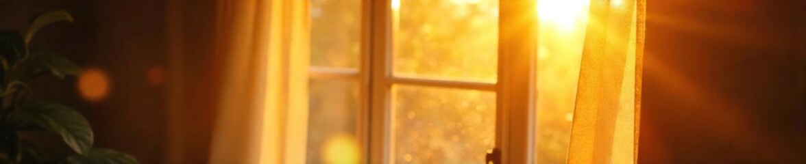 Golden hour sunlight streams through a window, illuminating dust motes dancing in the warm, lazy Sunday afternoon light Perfect for relaxation and peaceful vibes , comfort, orange