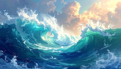 Ocean waves at sunrise