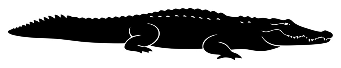 Black silhouette of an alligator on white background