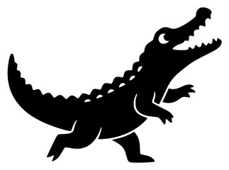 Obraz premium Black silhouette of a running alligator with open mouth