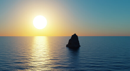Fototapeta premium Sunset seascape with rocky island