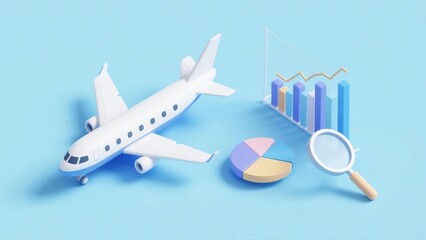 Airplane with charts and magnifying glass