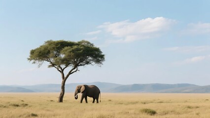 Elephant under tree in savanna