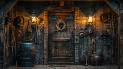 Rustic Doorway in Wooden Structure:  A captivating doorway invites you into a weathered wooden structure, adorned with rustic decor.