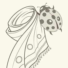 Ladybug on a patterned scarf, whimsical illustration
