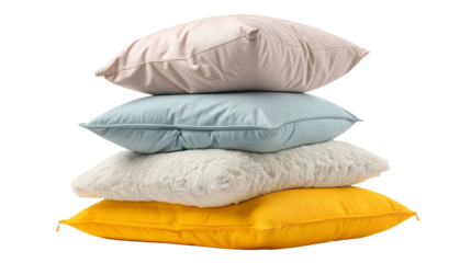 Four stylish decorative pillows in assorted colors for modern home interior design and cozy comfort