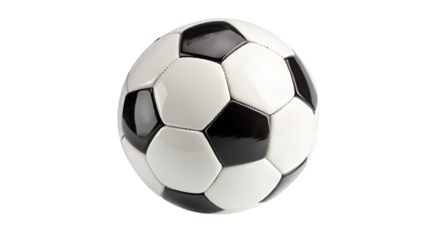 Classic black and white soccer ball isolated on black background for sports equipment design needs