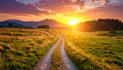 Scenic mountain path at sunset
