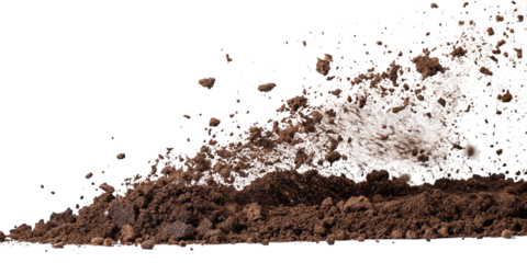 Dynamic soil movement in dramatic explosion showcasing earth elements flying in natural chaos