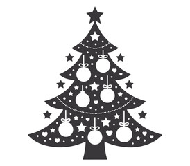 Black Christmas Tree Silhouette Vector with Decorative Shape and Holiday Celebration Theme