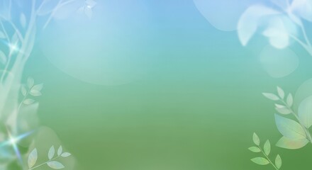 Soft focused nature background with green gradient color, spring leaves and sunlight sparkles, eco conscious banner.