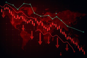 Red Bearish Stock Market Crash Chart with Downward Arrows and Global Financial Decline.