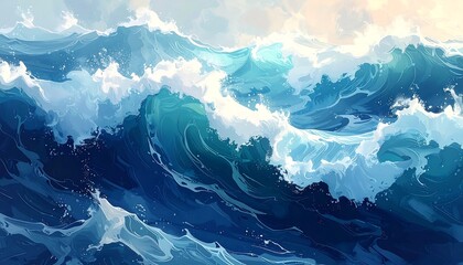 Ocean waves, vibrant colors