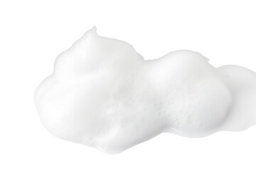 Fluffy white foam texture on transparent background for skincare and cleansing products