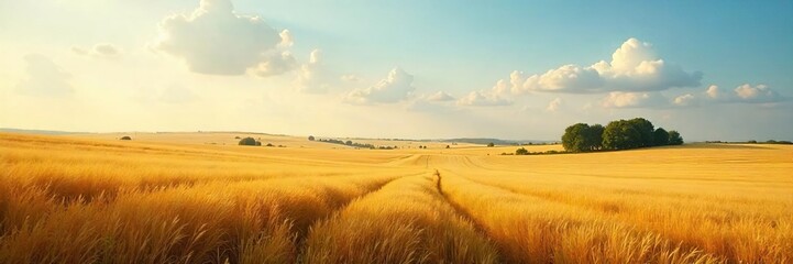 Tranquil Golden Fields Expansive Farmland Landscape at Sunset, Peaceful Countryside Scene Perfect for Contemplation
