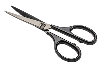 Stainless steel scissors with black handle for precise cutting and crafting tasks in home or office