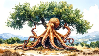 Octopus beneath olive tree