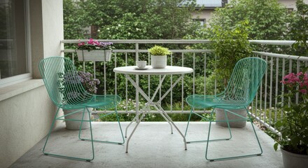 Teal balcony furniture arrangement