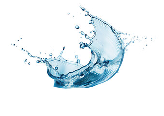 Dynamic water splash with blue transparent liquid forming creative shapes in motion on black background