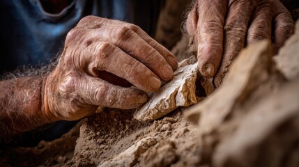 Detailed image of archaeologists hands gently scraping earth to expose a fragile bone fragment showcasing delicate preservation techniques on site.