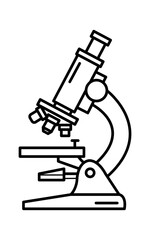 Line art illustration of a scientific microscope, laboratory equipment, research, science icon, biology, chemistry, education, medical, technology, optics,  microscopy, experiment