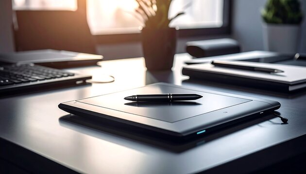 Office workspace with digital tablet